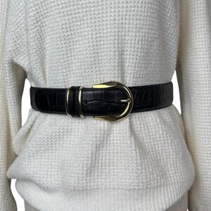 Vintage Wide Black Italian Leather Belt Size Medium